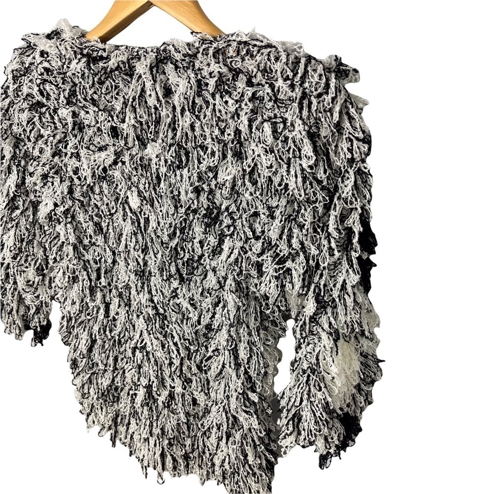 Sideffects Vintage Shaggy Sweater Hand Crocheted Checkered Pattern Vintage Small - Picture 5 of 7
